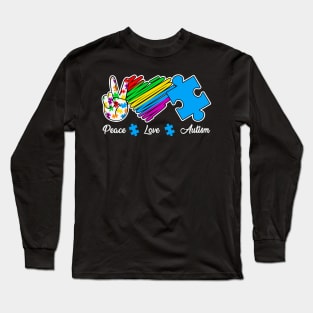 Peace Love Autism Awareness Gift for Birthday, Mother's Day, Thanksgiving, Christmas Long Sleeve T-Shirt